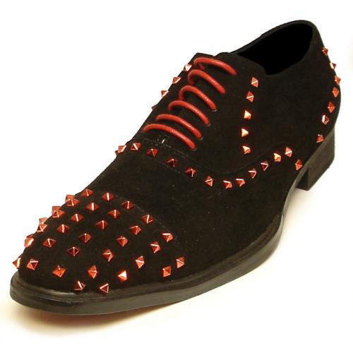 Fiesso Black / Red Genuine Leather With Metal Stud Shoes FI7010.